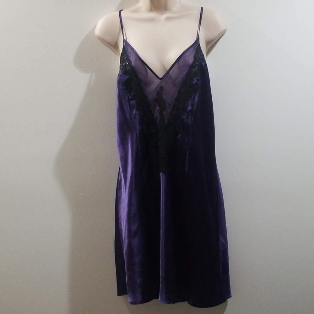 Cacique dark purple sexy laced front nite gown
